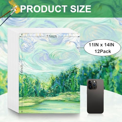 Canvases for Painting 11x14 Inch, 12 Pack Blank Painting Canvas Boards for Painting Supplies-100% Cotton Canvas Panels Acid-Free Primed for Oil Paint,Watercolor, Acrylic Paint, Gouache and Tempera. - Image 2