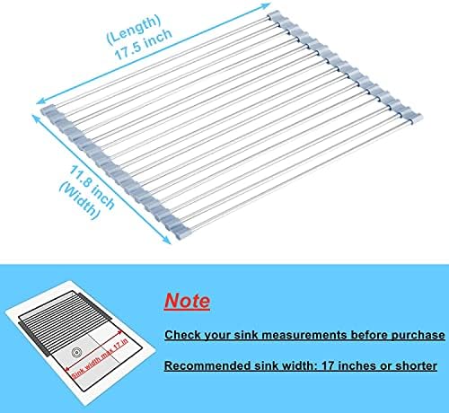 Seropy Roll Up Dish Drying Rack, Over the Sink Dish Drying Rack Kitchen Rolling Dish Drainer, Foldable Sink Rack Mat Stainless Steel Wire Dish Drying Rack for Kitchen Sink Counter Storage 17.5x11.8 - Image 4