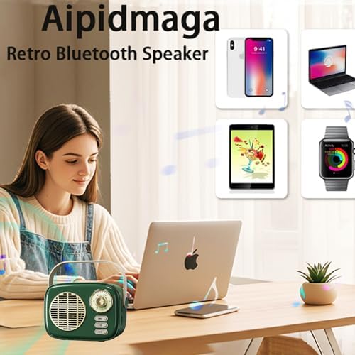 Retro Bluetooth Speaker,Vintage Decor for Kitchen Desk Bedroom Office Green - Image 4