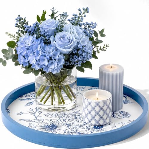 Novabright Blue Wooden Serving Tray, 11.8" Round Chinoiserie by Unknown