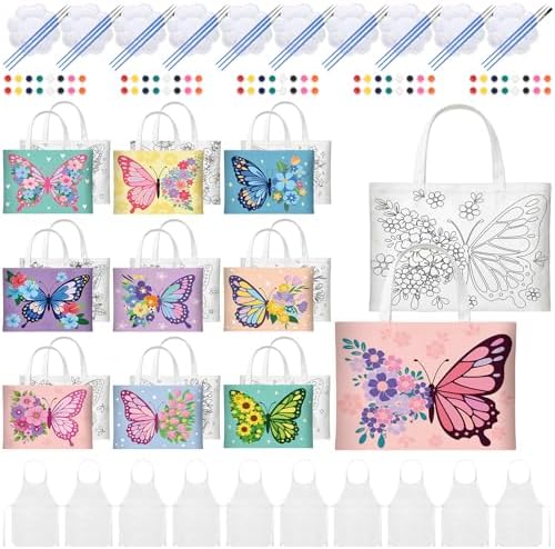 Locmeo 10 Set Paint and Sip Canvas Bags Pre Drawn Kit,Butterfly by Locmeo