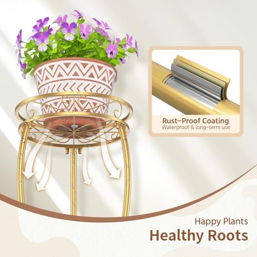 LASZOLA 3 Tiers Metal Corner Plant Flower Stand Tall Indoor Outdoor, Gold - Image 5