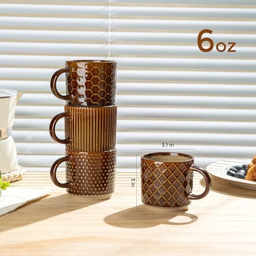GBhome 6 OZ Stackable Coffee Mugs Set of 4, Ceramic Coffee Cups Set - Image 2