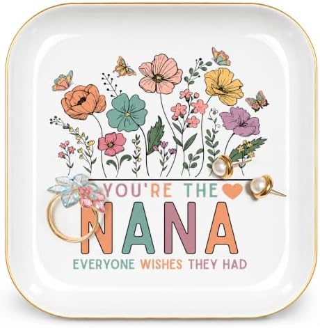 Nana Gifts for Grandma Birthday Christmas, Ceramic Wildflowers Jewelry Dish by PUDDINGCABIN