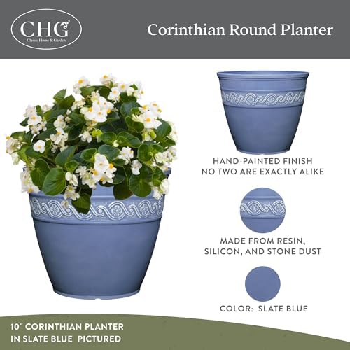 GROWSCAPE Corinthian Round Planter Pot w/Drainage Holes, 8" Slate Blue - Image 2