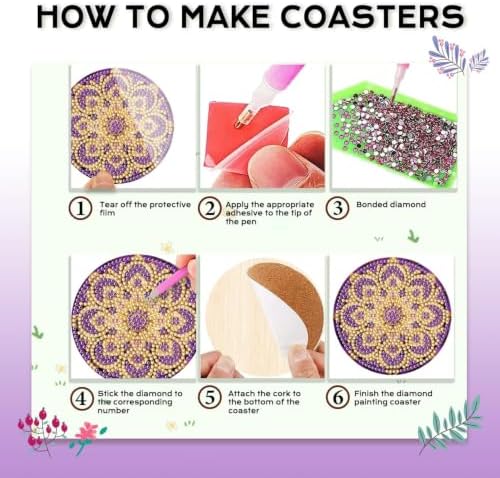 Leatrice 8pcs Mandala Diamond Art Coasters Diamond Painting Kits for Adults - Image 3