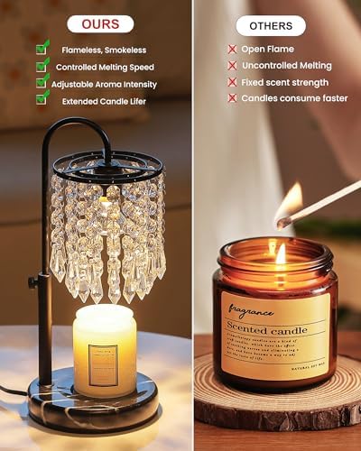 Candle Warmer Lamp with Timer Dimmer and 3 Bulbs, Candle Lamp Warmer with Marble Base for Adjustable Height, Crystal Candle Lamp for Jar Candles, House Warming Gifts Home Room Decor, Black - Image 5