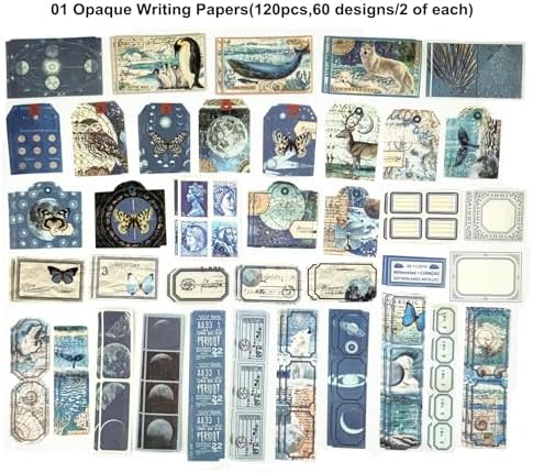 Esweny 200PCS Vintage Scrapbooking Supplies Pack, Aesthetic Scrapbook Sticker Paper Art Journaling Kit for Junk Journals,Planner,Cottagecore Decor Gifts (Blue Series) - Image 6