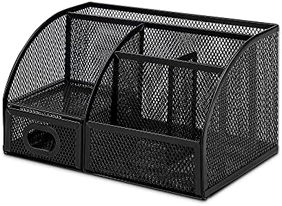 Amazon Basics Mesh Pen Holder and Desktop Desk Organizer, Office Caddy Storage for Writing Utensils, 9.1 x 5.9 x 5.5 inches, Black - Image 2
