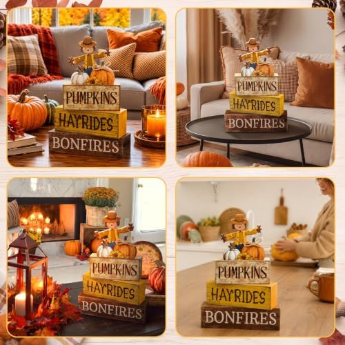 Moucuny 4 Pcs Fall Scarecrow Table Decoration for Home Wooden Stack Decor - Image 6