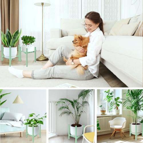 Aripark Plant Stand Indoor Adjustable, Metal Modern Small Plant Stands, Heavy Duty Stable Plant Pot Flower Holder Indoor Outdoor Corner, Fit 8 9 10 11 12 inch Pots, Green (Pot & Plant Not Included) - Image 6