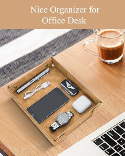 CASIRENA Faux Leather Valet Tray Organizer for Men - Catch-All Tray for Entryway Table Key, Wallet, Watch, Coin Change, Phone, Dresser EDC Dump Jewelry, Bedside Nightstand Desk-top - Image 5
