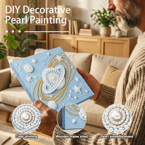 LQCrafK DIY Pearl Art Painting Handcraft Kit for Adults Beginners with Tools and Framed Painting, Creative Design,Self-Adhesive, Healing Stress-Relieving Home Wall Decoration-Saturn - Image 2