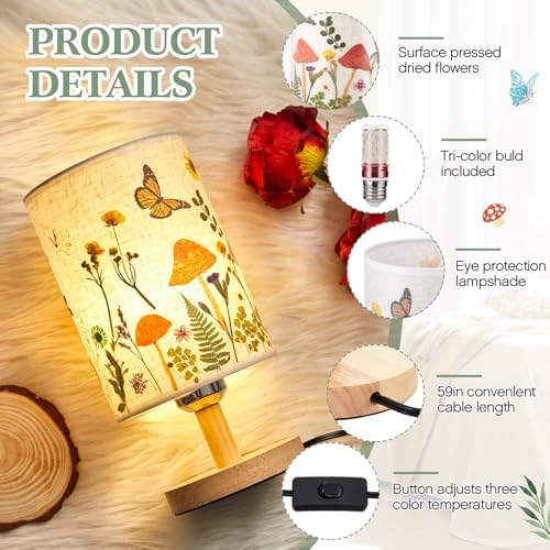 Hortsun Pressed Flower Vintage Table Lamp,Mushroom Pattern - Image 3