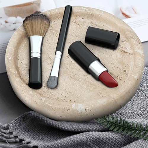 Travertine Tray, Small Ceramic Vanity Tray for Bathroom Counter Decor, Round Marble Decorative Trays for Coffee Table (Beige, Small Size) - Image 5