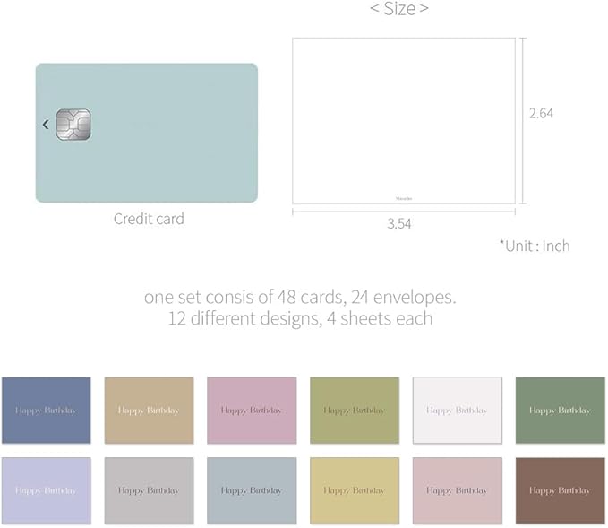 Monolike Day by Day Card, 108 Happy Birthday Classic - Mix 48 Mini Single cards, 24 envelopes Package
