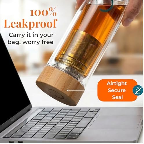 Pure Zen Tea Glass Tea Infuser Bottle, Leakproof, Tea Tumbler with Infuser - Image 4