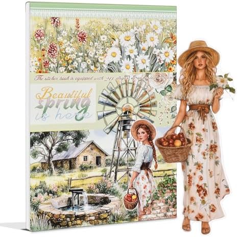 Snycler Beautiful Spring is Here Theme Sticker Scrapbooking Supplies for Junk Journal, 20 Sheets PET Stickers - Vintage Journaling Stickers, Ephemera Sticker Book Pre Cut, Junk Journal Supplies by Snycler