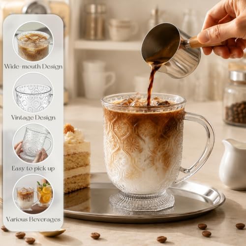 KEMORELA 16oz Vintage Glass Coffee Mugs Set,Large Tea Cups with Handle - Image 7