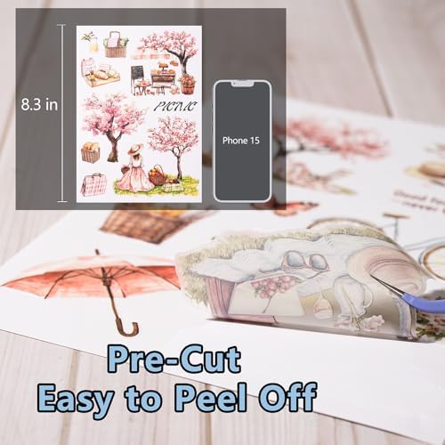 YagCu Scrapbook Sticker Book, Picnic Journaling Stickers, Junk Journal Supplies, Pre-Cut Aesthetic Scrapbooking for Adults, Decorative Ephemera Bullet Planner DIY Arts Craft Collage - Image 6