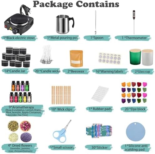 Haccah Candle Making Kit with Wax Melter, DIY Arts&Crafts Gift for Adults,Beginners,Candle Making Supplies,Including Electronic Stove,Rich Scents,Wicks,Melting Pot,Dyes,Candle tins - Image 5