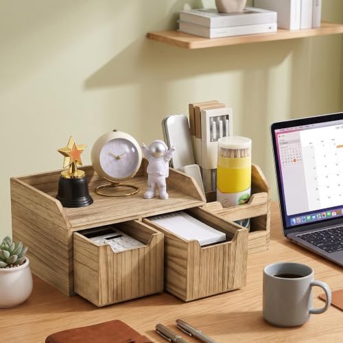 Wood Desktop Organizer with Drawers, 4 Compartment - Image 5