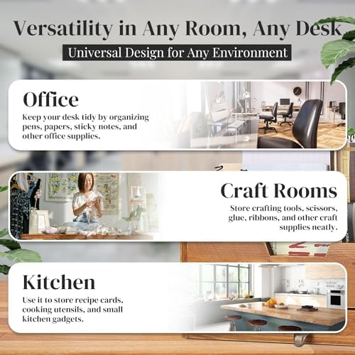 Flexzion 3 Tier Wooden Desk Organizer - Country Rustic Compartments Slot File Tray Pencil Sorter Shelf Holder Supplies Rack Accessories Set with Storage Drawer for Desktop Tabletop Office Home Brown - Image 7