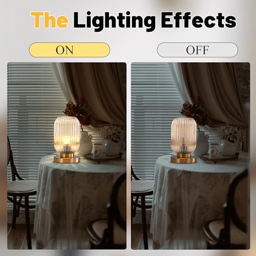 Amber Glass Table Lamp Mid Century Modern Lamps Side Gold Desk Lamp Small Nightstand Lamp Adjustable Color Temperature with Globe Glass Shade for Bedroom Living Room Office - Image 2