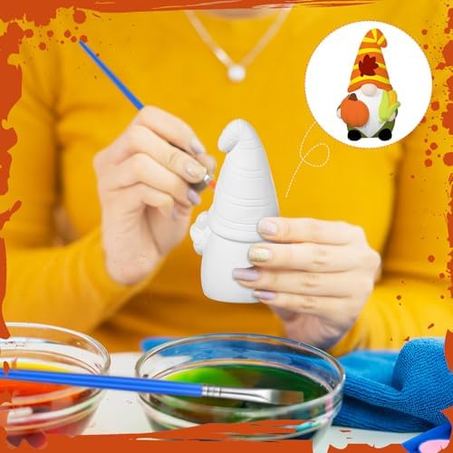 Youyole 3 Pack Fall Ready to Paint Your Own Gnome Statues, 4 Mini Blank Ceramics Unpainted Gnome Figurines Craft DIY Art with Brush Palette Paint for Adults - Image 5