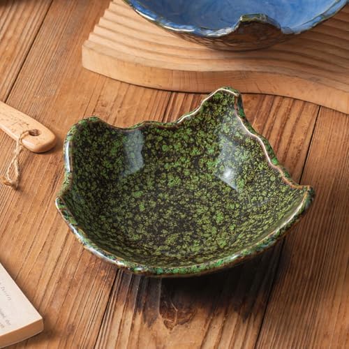 8" Small Ceramic Decorative Bowl 1 Pice – Irregular Rim Reactive Glaze Candy Bowl, Berry Bowl, Entryway Catchall, Japanese Style Fruit Dish for Tabletop or Home Decor (Green Reactive Glaze) - Image 7