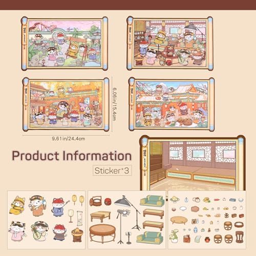 Girls 3D Miniature Scene Stickers,4 Sets Cat's Legend of Zhen Huan DIY House Stickers for A Visit to the Royal Palace,3D Sticker Scenes for Adult Kids Relief Stress Pass The Time - Image 3