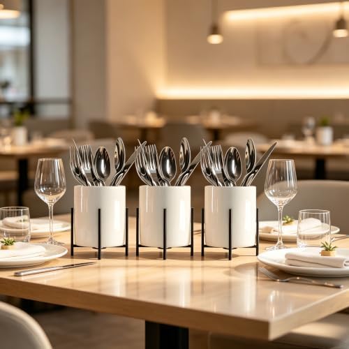 Black Pencil Cup Sturdy Metal Frame with White Ceramic Pen Holder For Desks and Kitchen Appliance holders - Image 4