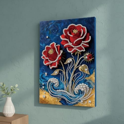 DIY Pearl Painting with Frame, Creative Design, Handmade Stress-Relieving Home Wall Decoration, Includes Frame and Tools-Red Rose-1 - Image 3