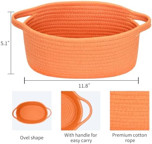 ABenkle Small Basket with Handles, Boho Decorative Rope Woven Dog Cat Toy Storage Bin Shelf Storage Organizer, Easter Christmas Gift Basket, 12"x8"x5" - Image 2