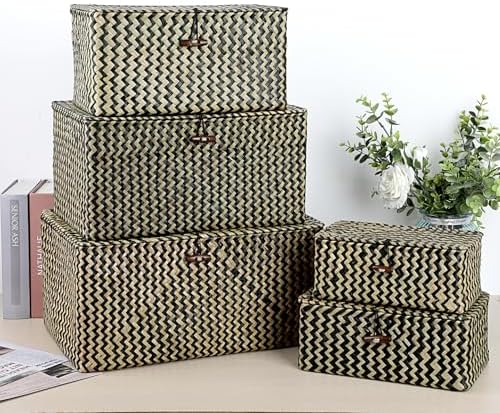 Hipiwe Wicker Shelf Baskets with Lid, X-Large Woven Seagrass Storage Bins - Image 5