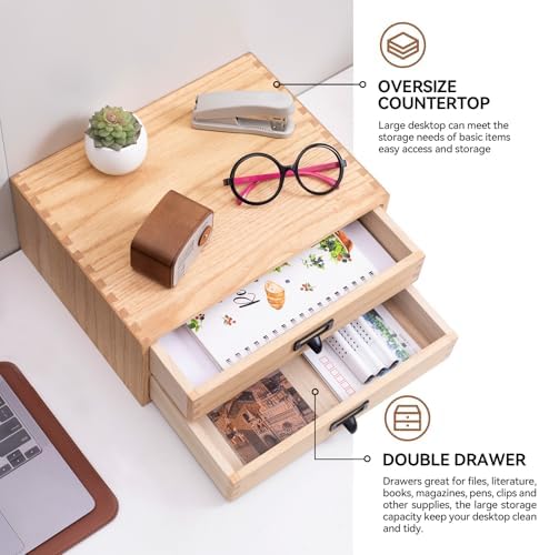 KIRIGEN Solid Wood Desk Organizer with 2 Drawers, Desktop Storage, Natural - Image 4
