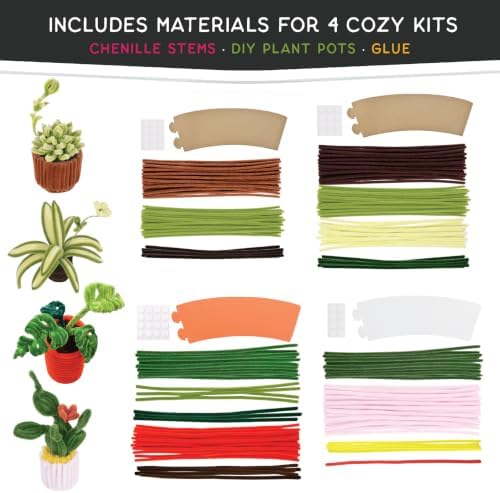 WeVeel Cozy Craftworks Four Small Plants Chenille Stem Craft Kit Bundle for Teens & Adults – Mindful DIY Plant Craft, Tactile Pipe Cleaner Art Kit with QR Video Tutorials - Image 2