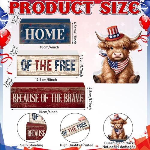 Moucuny 4 Pcs 4th of July Wooden Signs Patriotic Tiered Tray Decor - Image 3