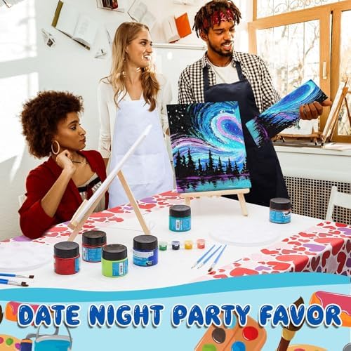 Yeaqee 13 Pcs Sip and Paint Kit for Adults Stretch Canvas Date Night Valentines Painting Kit Supplies Art Painting Set Outline Design Blank Stretch Canvas for Couple Party(Heart,10 x 8 Inch) - Image 6