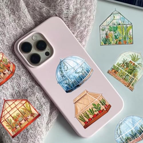 50PCS Transparent Greenhouse Plants Stickers Nature Botanical Floral Aesthetic PET Sticker Waterproof Decorative Decal for Scrapbook DIY Crafts Journal Planner Water Bottles Laptop Phone (Green) - Image 6