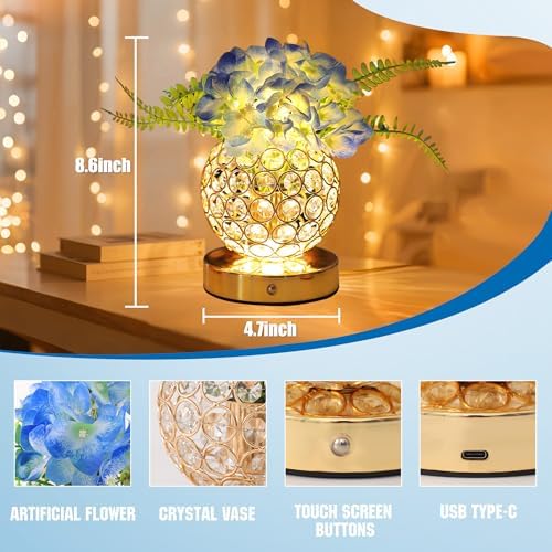 Blue Artificial Hydrangea Flower Lamp, 3 Color Dimmable Touch Control Night Light, Christmas Birthday Gifts for Women, Artificial Hydrangea Flower Table Lamp Decor for Bedroom Bar Coffee Shop Wedding - Image 6