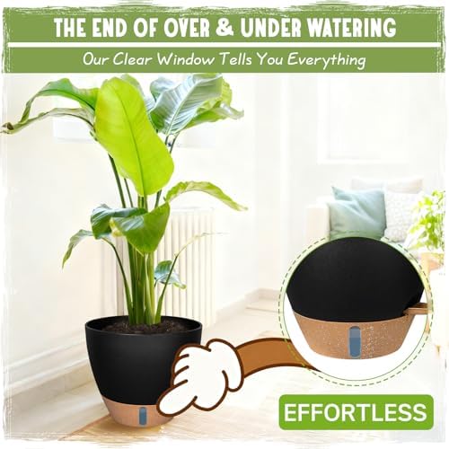 Self-Watering Pots for Indoor and Outdoor Plants 4 Pack, 6/8/10/12 Inch Planters with Water Level Indicator & Deep Reservoir, Decorative Flower Pots for Home Decor - Image 4