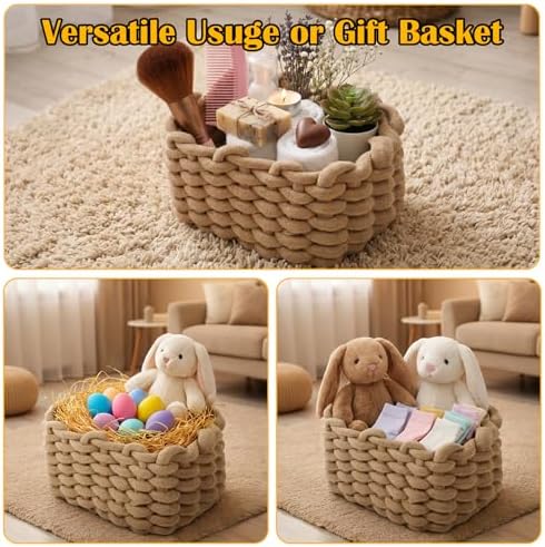 Small Woven Decorative Baskets, 4pcs Mini Cotton Rope Basket Set for Storage, Woven Square Baskets for Organizing, 7.68x6.1x5.51in, White/Light Gray/Light Brown/Black - Image 7