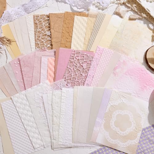 108 Sheets Textured Scrapbook Paper and Mesh Fabric Assorted Set - 6 Pack Mixed Special Paper for Scrapbooking Planner Bullet Junk Journal Supplies Mixed Collage Background 3.9x5.5 Inch - Image 6