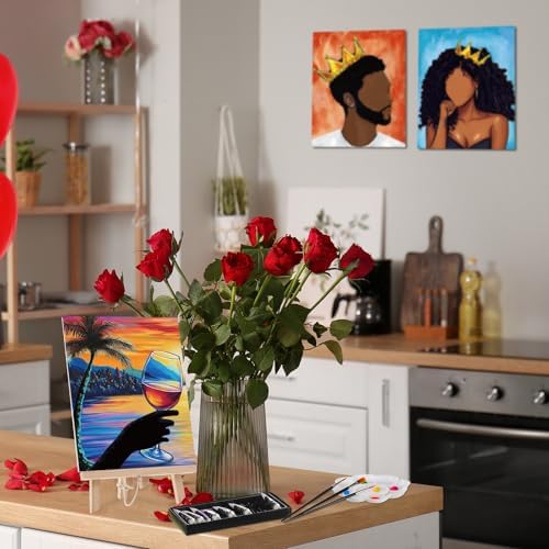 Ctosree 72 Pcs Lovely Couple Paint and Sip Kit for Adults 8'' x 10'' Pre Drawn Canvas for Painting DIY Pre Printed Canvas for Party Favor Afro Acrylic Painting Kit Wood Easel Brushes Date Night Bulk - Image 6