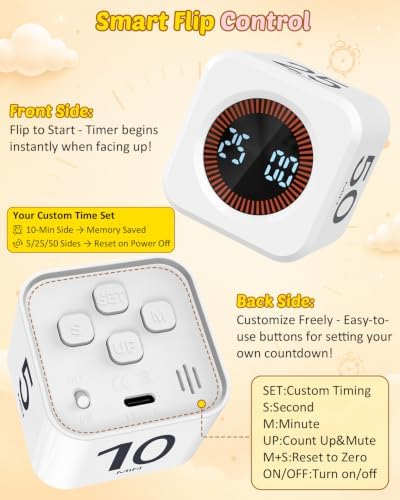 Digital Pomodoro Timer Cube 5/10/25/50min Preset, Silent & Sound Alarm - Image 4