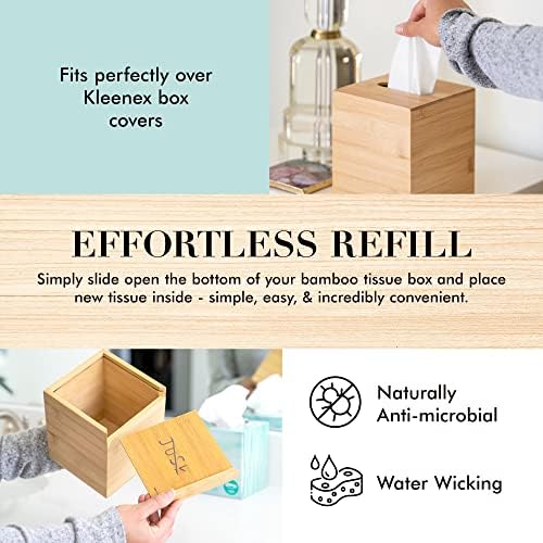 JUSK Design Tissue Box Holder - Modern, Minimalist, Durable Wooden Box with Sliding Bottom, Easy-Refill - Premium-Quality Bamboo Cover, Square, Pack of 2 - Image 4