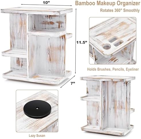 Sorbus Bamboo Makeup Organizer, Rotating Cosmetic Storage for Vanity (Grey) - Image 3