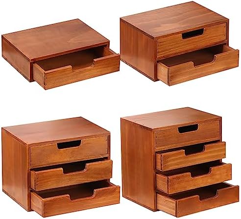 4-piece Drawer Cabinet Bundle Set - Modern Mahogany Wood Stackable Units - Multi-level Drawer Desktop Storage Organizers (4-Pack) by PrimoSupply