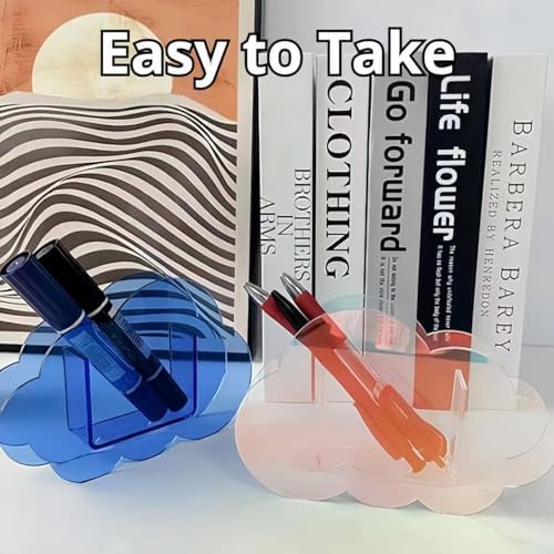 Aesthetic Cloud Pen Holder for Desk Cute Office Supplies Acrylic Cubicle Decor Kawaii Workspace Accessories Clear Makeup Organizer for Women Girls Pencil Cup Large Caddy for Home Office (Blue) - Image 5